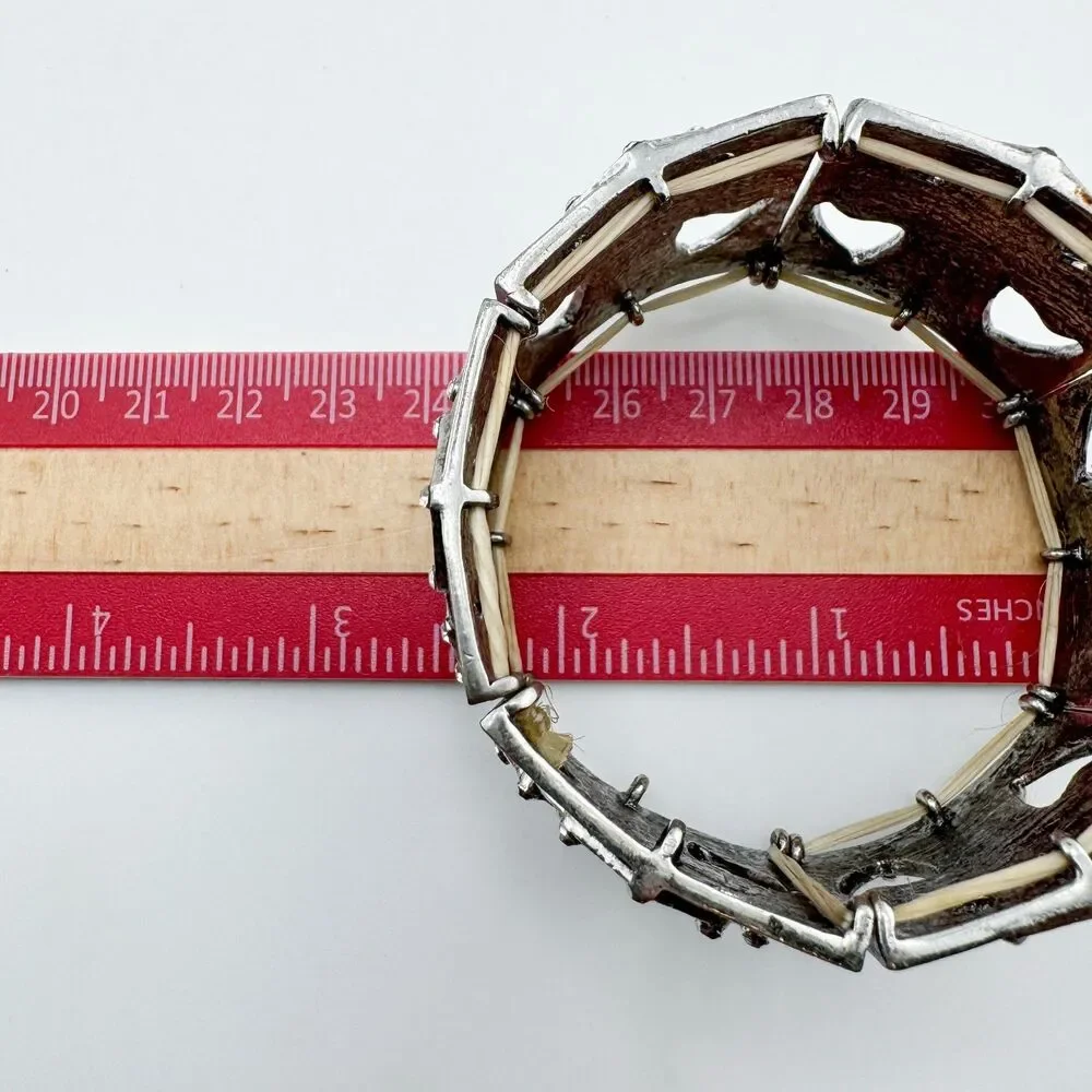 Vintage Silver Rhinestone Cross Stretch Bracelet Gothic Western Faith Chunky
